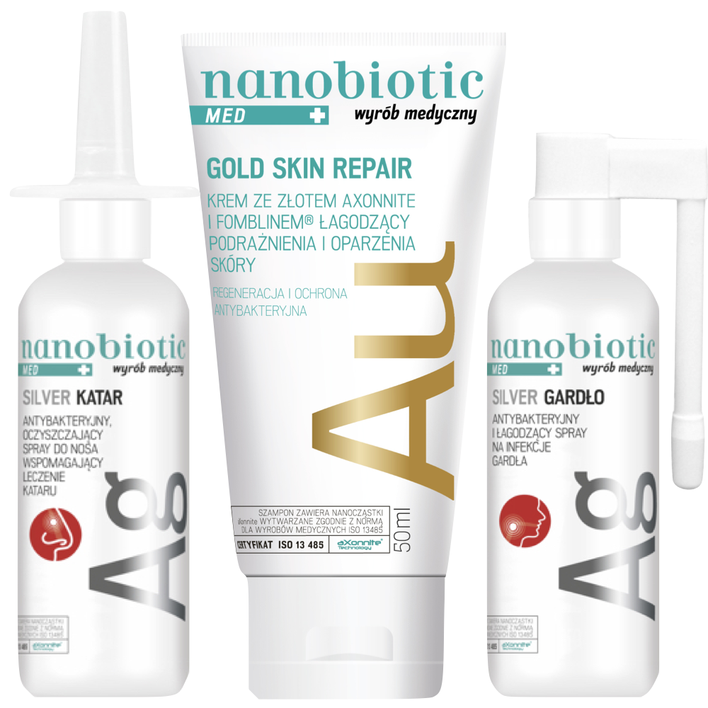 Nanobiotic Silver Katar, Nanobiotic Silver Gardło oraz Nanobiotic Gold Skin Repair