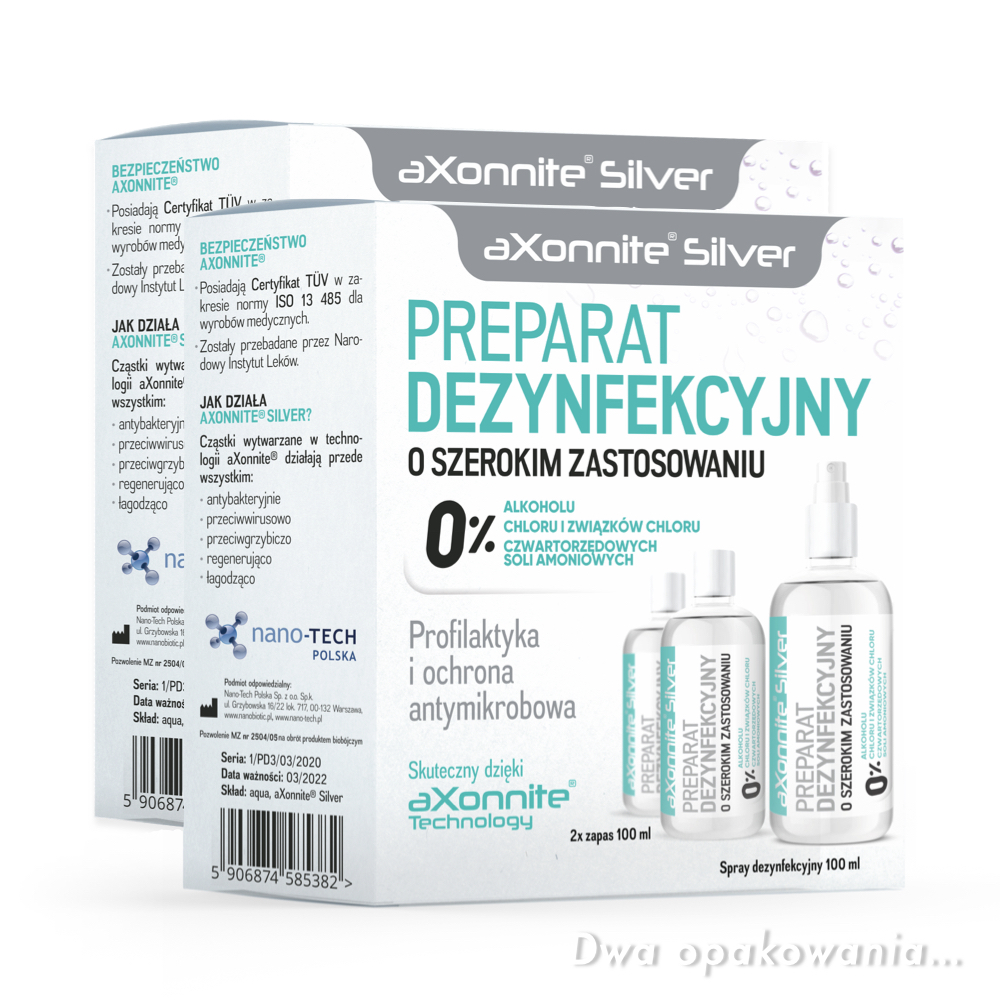 Promocja - aXonnite Silver - 3 PACK - 2 za 1 - Preparat dezynfekcyjny 0%